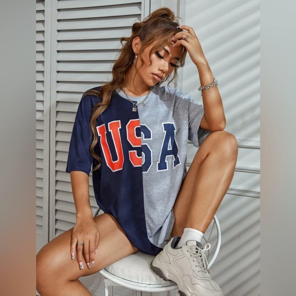 SHEIN Navy and Gray USA Graphic Jersey